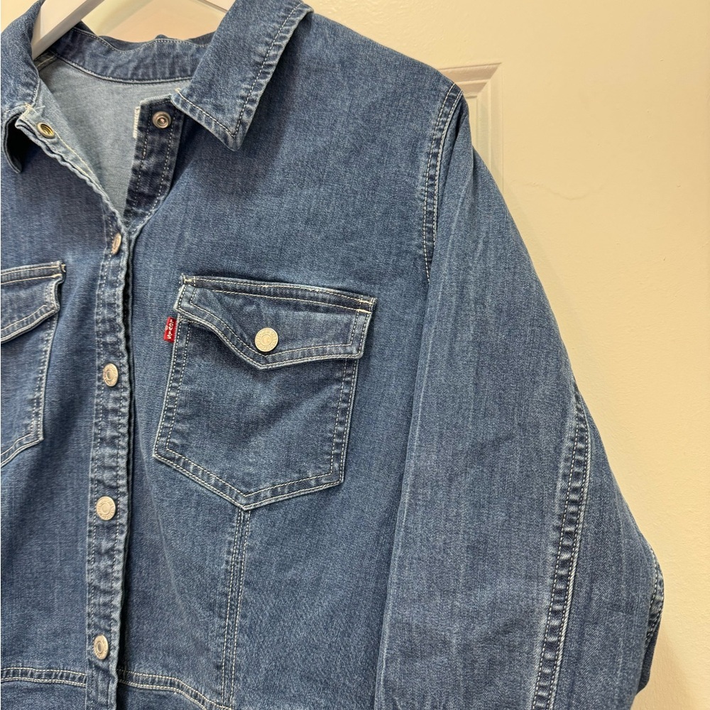 Levis Blue Buttons Denim Jeans Top Ellie Long Dress Western - Picture 3 of 10